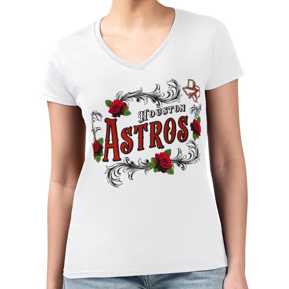 Houston Astros G-III 4Her by Carl Banks Women's Super-Slim Fit Lightweight Retro Roses V-Neck T-Shirt | MLB For sale