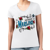 Miami Marlins G-III 4Her by Carl Banks Women's Super-Slim Fit Lightweight Retro Roses V-Neck T-Shirt | MLB Sale