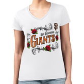 San Francisco Giants G-III 4Her by Carl Banks Women's Super-Slim Fit Lightweight Retro Roses V-Neck T-Shirt | MLB For sale