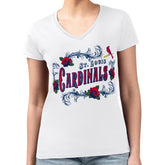 St. Louis Cardinals G-III 4Her by Carl Banks Women's Super-Slim Fit Lightweight Retro Roses V-Neck T-Shirt | MLB Discount