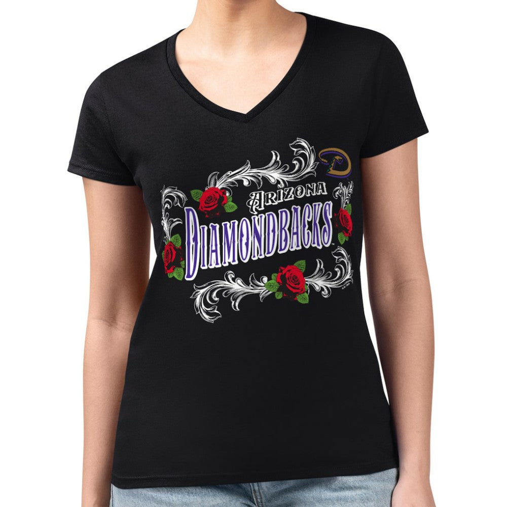 Arizona Diamondbacks G-III 4Her by Carl Banks Women's Super-Slim Fit Lightweight Retro Roses V-Neck T-Shirt | MLB Near me