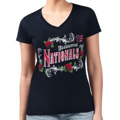 Washington Nationals G-III 4Her by Carl Banks Women's Super-Slim Fit Lightweight Retro Roses V-Neck T-Shirt | MLB Discount