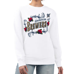 Milwaukee Brewers G-III 4Her by Carl Banks Women's Retro Roses Fleece Pullover Sweatshirt | MLB Discount