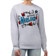 Miami Marlins G-III 4Her by Carl Banks Women's Retro Roses Fleece Pullover Sweatshirt | MLB For sale
