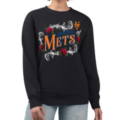 New York Mets G-III 4Her by Carl Banks Women's Retro Roses Fleece Pullover Sweatshirt | MLB On Sale