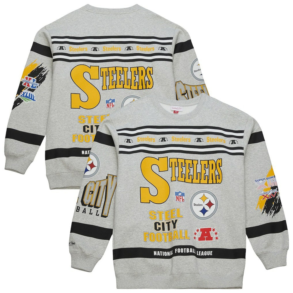 Pittsburgh Steelers Mitchell & Ness All Over Print Vintage Fleece Crewneck Sweatshirt