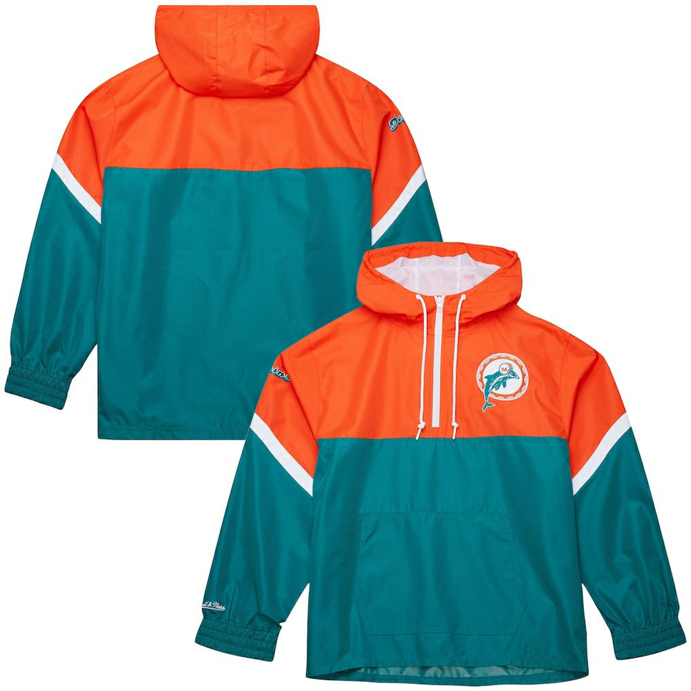 Miami Dolphins Mitchell & Ness Tie Breaker Vintage Logo Lightweight Anorak Half-Zip Windbreaker