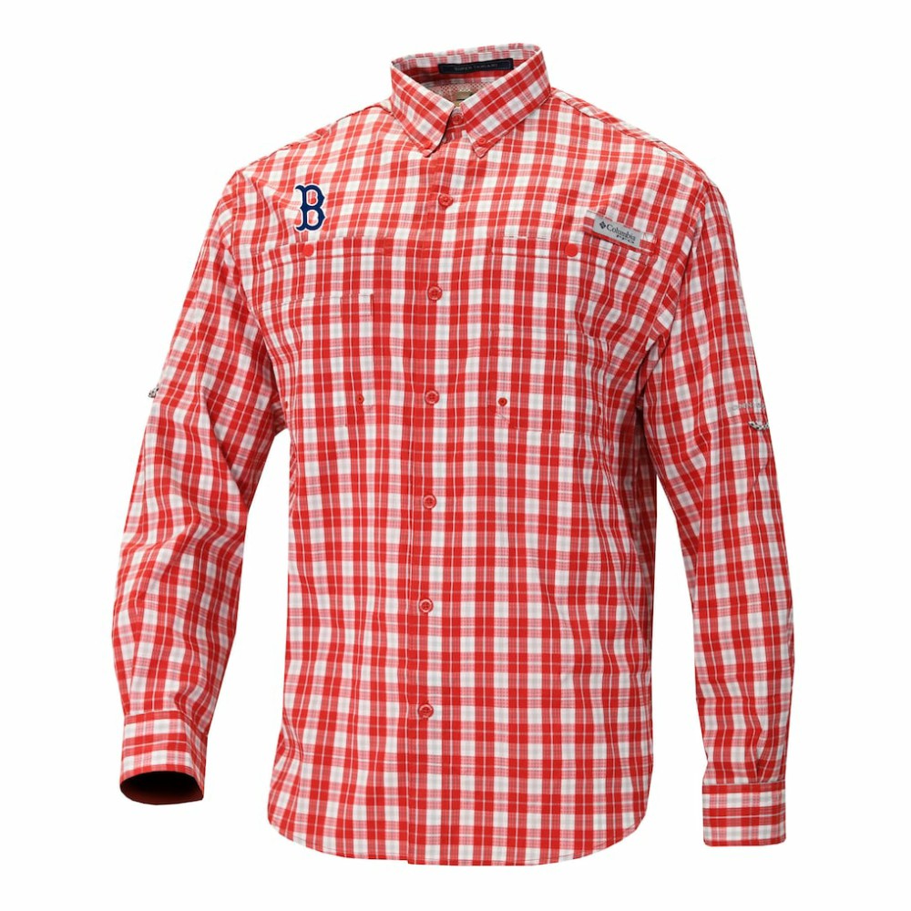 Boston Red Sox Columbia Super Tamiami Omni-Shade Long Sleeve Button-Down Shirt | MLB Discount