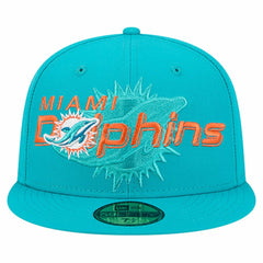 Miami Dolphins New Era Overlap Wordmark 59FIFTY Fitted Hat