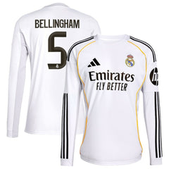 Jude Bellingham Real Madrid 2025/26 Home Replica Long Sleeve Jersey White - Adidas