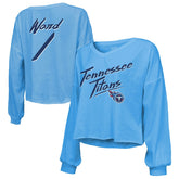 Tennessee Titans Cameron Ward Majestic Threads Women's Name & Number Off-Shoulder Script Cropped Long Sleeve Relaxed V-Neck T-Shirt
