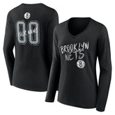 Brooklyn Nets Women's Hustle Custom Long Sleeve V-Neck T-Shirt For Sale