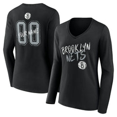 Brooklyn Nets Women's Hustle Custom Long Sleeve V-Neck T-Shirt For Sale