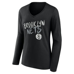Brooklyn Nets Women's Hustle Custom Long Sleeve V-Neck T-Shirt For Sale