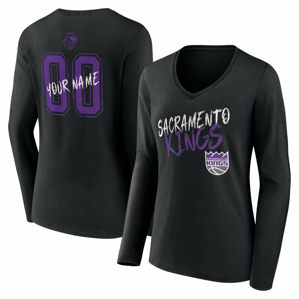 Sacramento Kings Women's Hustle Custom Long Sleeve V-Neck T-Shirt On Sale