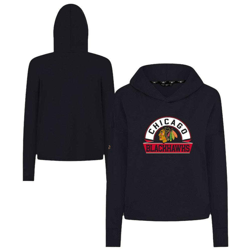 Chicago Blackhawks Levelwear Women's Sweet Banner Arch Tri-Blend Cropped Pullover Hoodie Sale