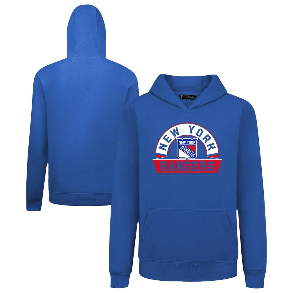 New York Rangers Levelwear Youth Podium Banner Arch Pullover Hoodie Outlet