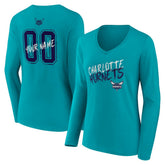 Charlotte Hornets Women's Hustle Custom Long Sleeve V-Neck T-Shirt Discount