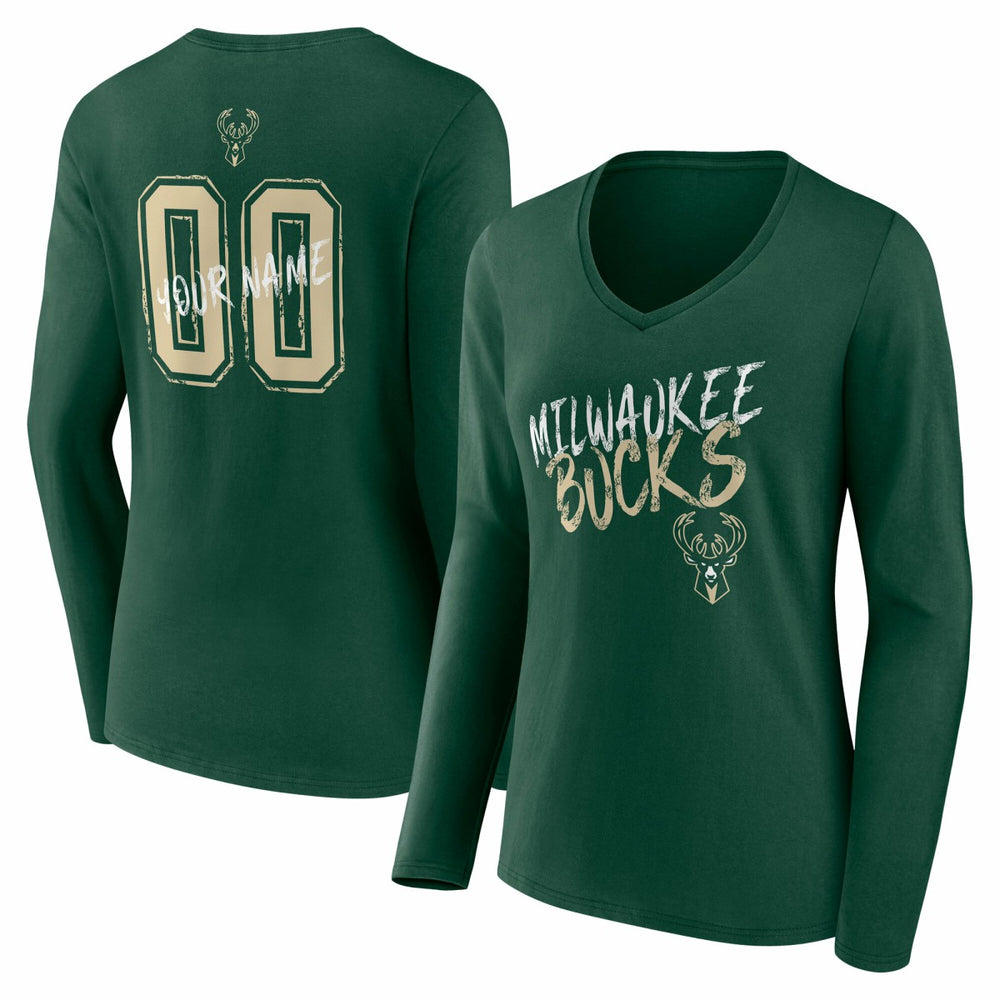 Milwaukee Bucks Women's Hustle Custom Long Sleeve V-Neck T-Shirt For Sale