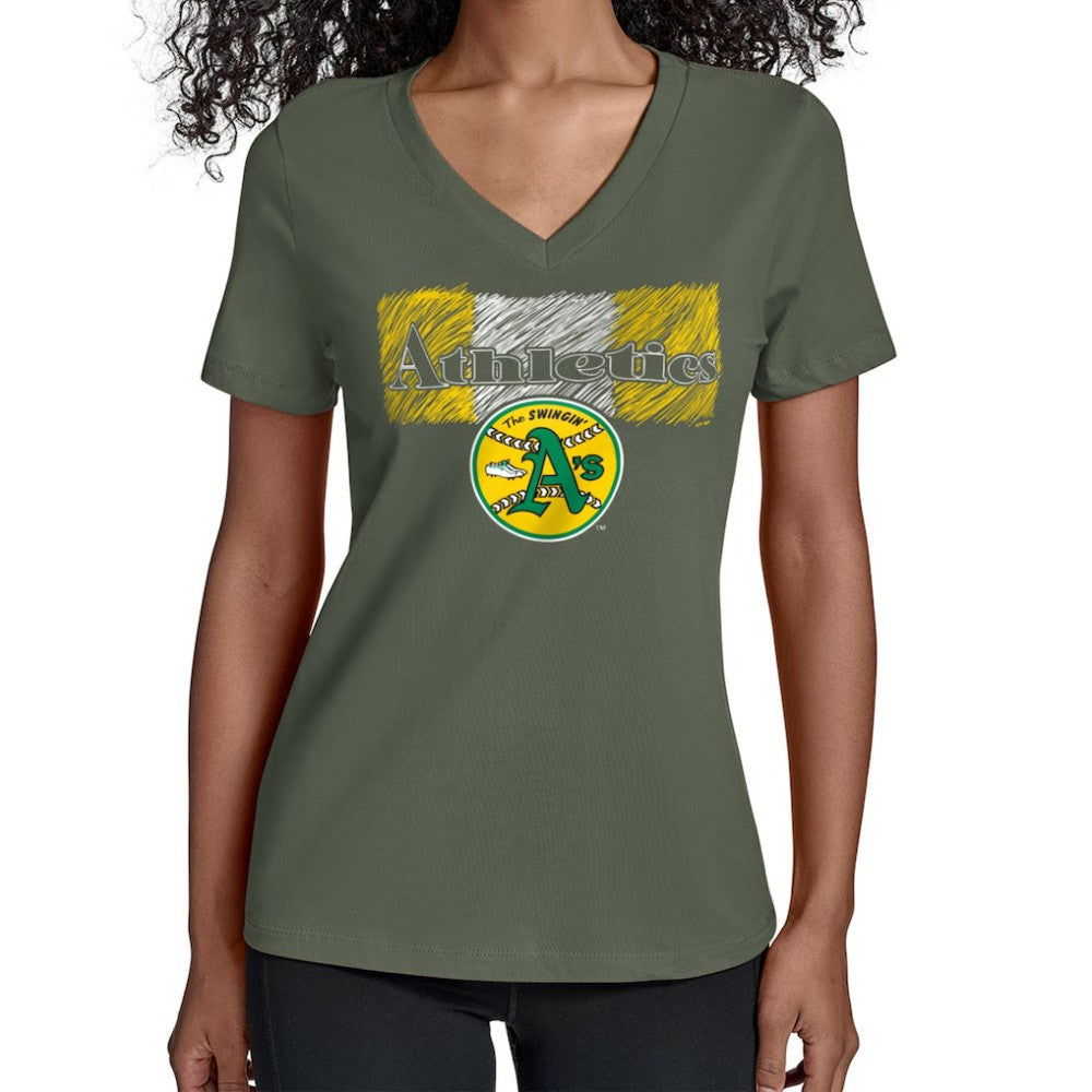 Athletics Starter Women's Team Color Shading V-Neck T-Shirt | MLB Discount