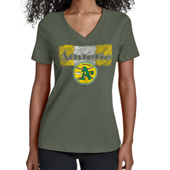 Athletics Starter Women's Team Color Shading V-Neck T-Shirt | MLB Discount