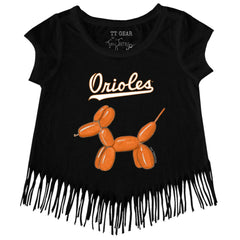 Baltimore Orioles Tiny Turnip Girls Youth Balloon Dog Fringe T-Shirt | MLB On Sale