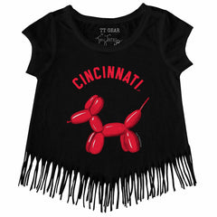 Cincinnati Reds Tiny Turnip Girls Youth Balloon Dog Fringe T-Shirt | MLB New