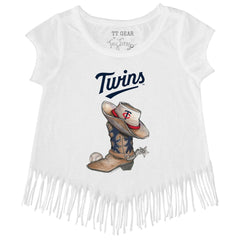 Minnesota Twins Tiny Turnip Girls Youth Cowboy Boot Fringe T-Shirt | MLB For sale