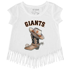 San Francisco Giants Tiny Turnip Girls Youth Cowboy Boot Fringe T-Shirt | MLB For sale