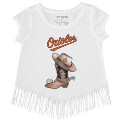 Baltimore Orioles Tiny Turnip Girls Youth Cowboy Boot Fringe T-Shirt | MLB Near me