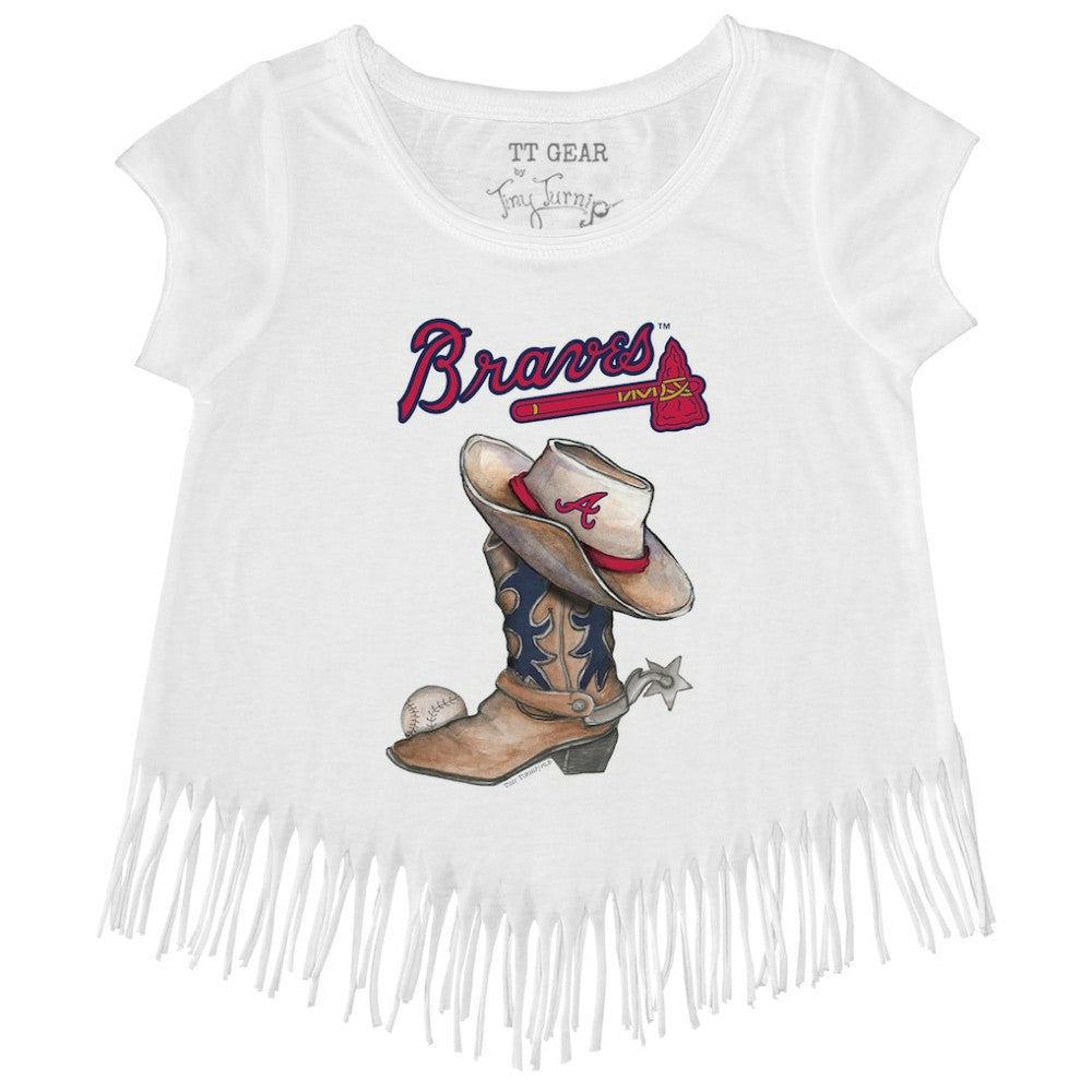 Atlanta Braves Tiny Turnip Girls Youth Cowboy Boot Fringe T-Shirt | MLB For sale