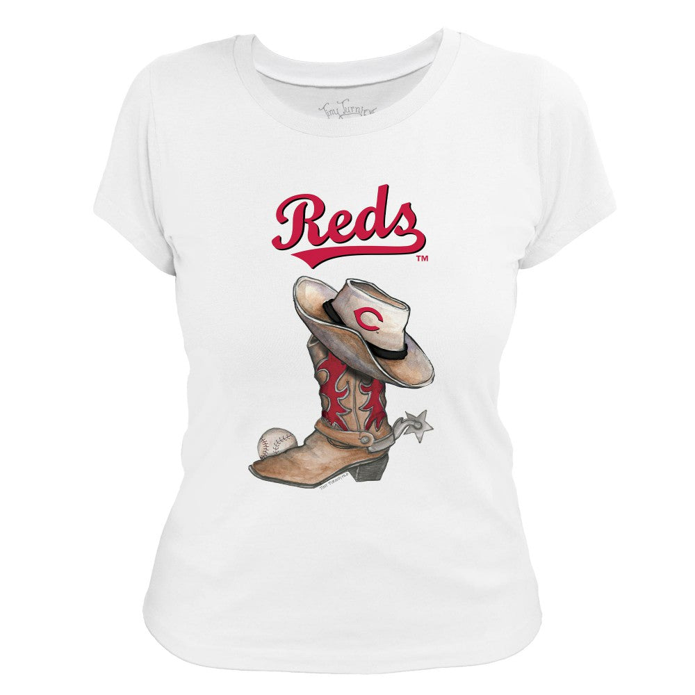 Cincinnati Reds Tiny Turnip Women's Cowboy Boot T-Shirt | MLB Sale