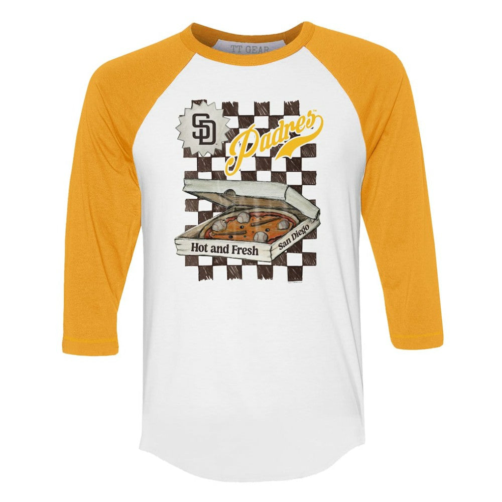 San Diego Padres Tiny Turnip Women's Pizza 3/4-Sleeve Raglan Baseball T-Shirt | MLB Discount