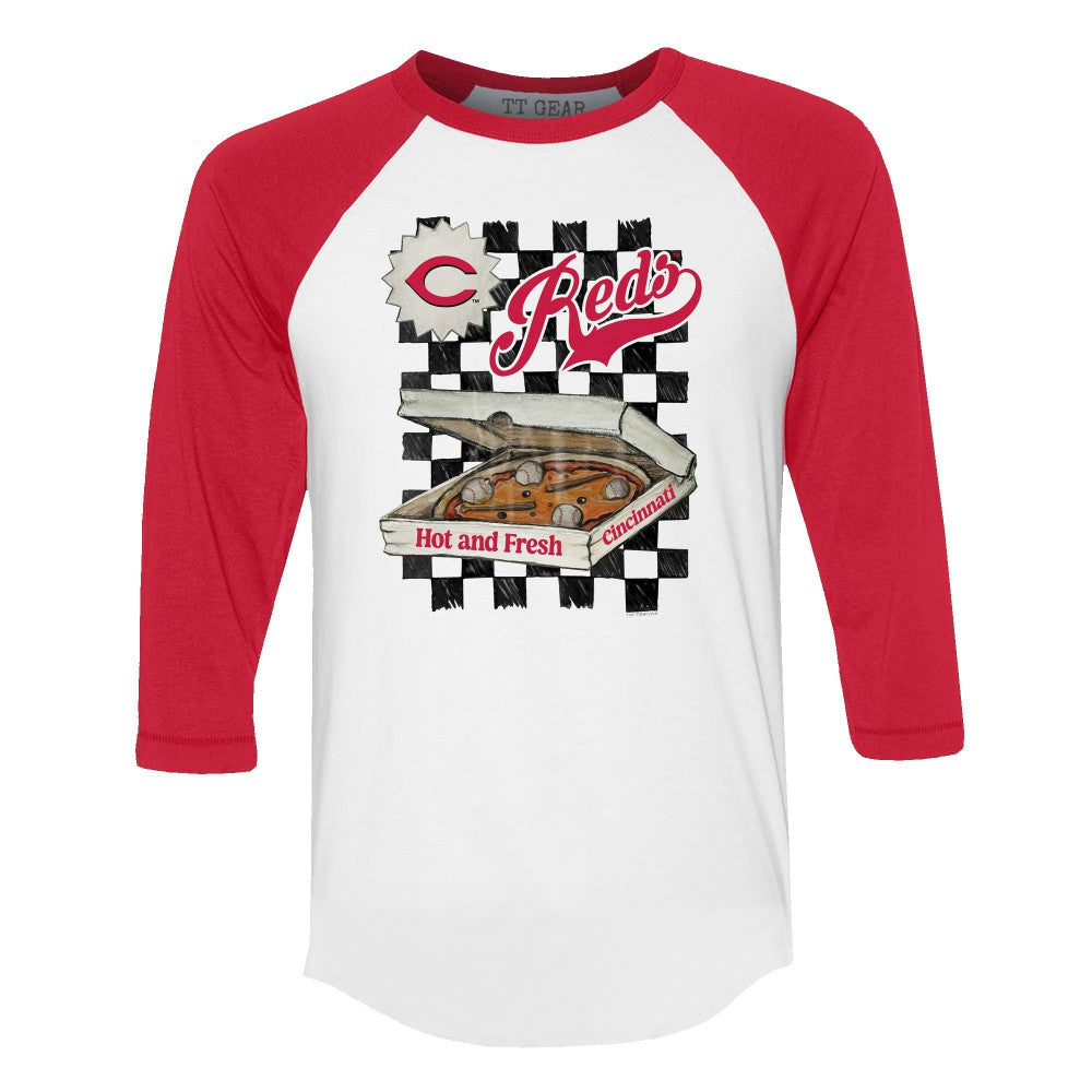 Cincinnati Reds Tiny Turnip Women's Pizza 3/4-Sleeve Raglan Baseball T-Shirt | MLB Outlet