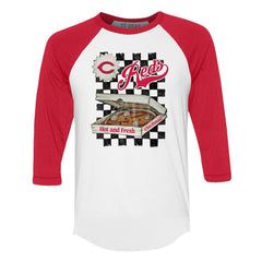 Cincinnati Reds Tiny Turnip Women's Pizza 3/4-Sleeve Raglan Baseball T-Shirt | MLB Outlet
