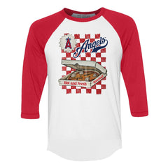 Los Angeles Angels Tiny Turnip Women's Pizza 3/4-Sleeve Raglan Baseball T-Shirt | MLB New
