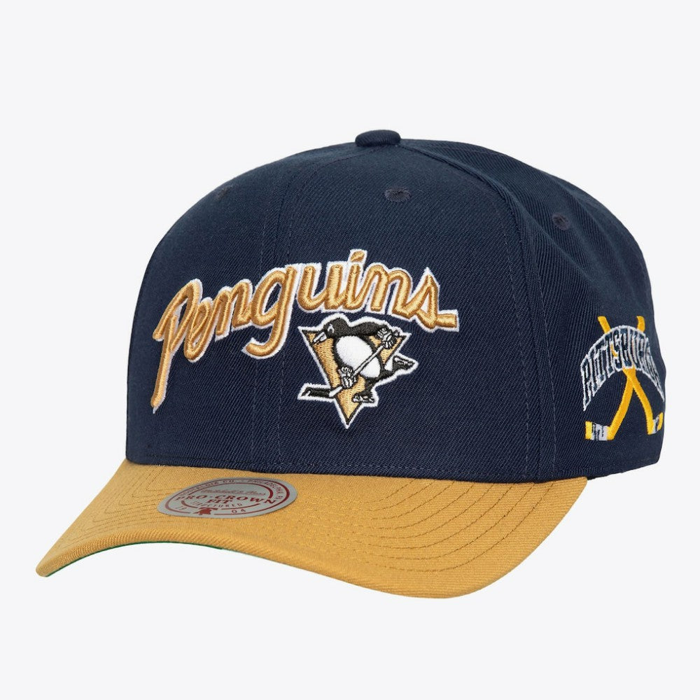Pittsburgh Penguins Mitchell & Ness x Just Don Wave Script Pro Strapback Hat On Sale
