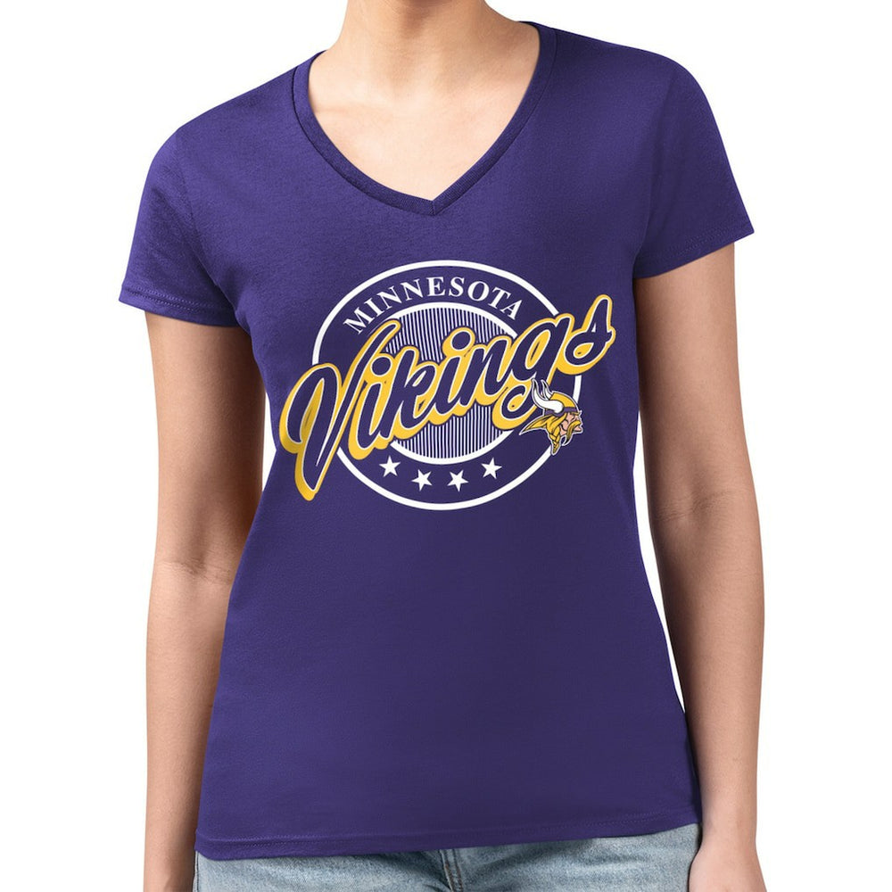 Minnesota Vikings G-III 4Her by Carl Banks Women's Super-Slim Fit Lightweight Pinstripe Circle V-Neck T-Shirt