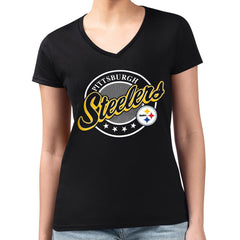 Pittsburgh Steelers G-III 4Her by Carl Banks Women's Super-Slim Fit Lightweight Pinstripe Circle V-Neck T-Shirt