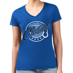 Indianapolis Colts G-III 4Her by Carl Banks Women's Super-Slim Fit Lightweight Pinstripe Circle V-Neck T-Shirt