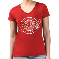 San Francisco 49ers G-III 4Her by Carl Banks Women's Super-Slim Fit Lightweight Pinstripe Circle V-Neck T-Shirt