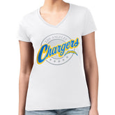 Los Angeles Chargers G-III 4Her by Carl Banks Women's Super-Slim Fit Lightweight Pinstripe Circle V-Neck T-Shirt
