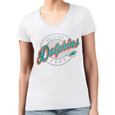 Miami Dolphins G-III 4Her by Carl Banks Women's Super-Slim Fit Lightweight Pinstripe Circle V-Neck T-Shirt