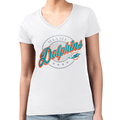 Miami Dolphins G-III 4Her by Carl Banks Women's Super-Slim Fit Lightweight Pinstripe Circle V-Neck T-Shirt
