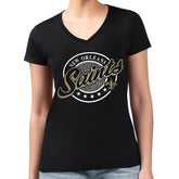 New Orleans Saints G-III 4Her by Carl Banks Women's Super-Slim Fit Lightweight Pinstripe Circle V-Neck T-Shirt