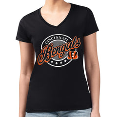 Cincinnati Bengals G-III 4Her by Carl Banks Women's Super-Slim Fit Lightweight Pinstripe Circle V-Neck T-Shirt