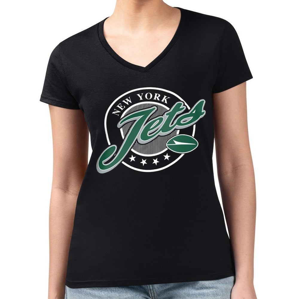 New York Jets G-III 4Her by Carl Banks Women's Super-Slim Fit Lightweight Pinstripe Circle V-Neck T-Shirt