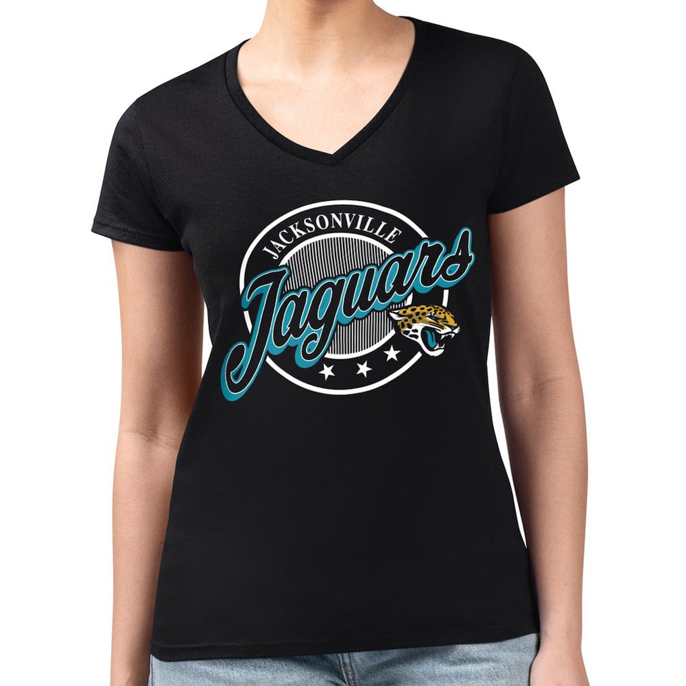 Jacksonville Jaguars G-III 4Her by Carl Banks Women's Super-Slim Fit Lightweight Pinstripe Circle V-Neck T-Shirt