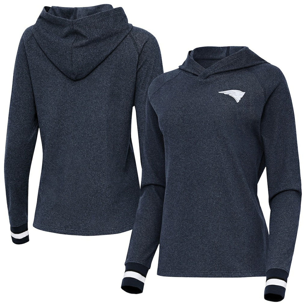 New England Patriots Antigua Women's Trek Raglan Pullover Hoodie