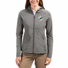Miami Dolphins Cutter & Buck Women's Adapt Eco Knit Hybrid Recycled Raglan Full-Zip Hoodie Jacket